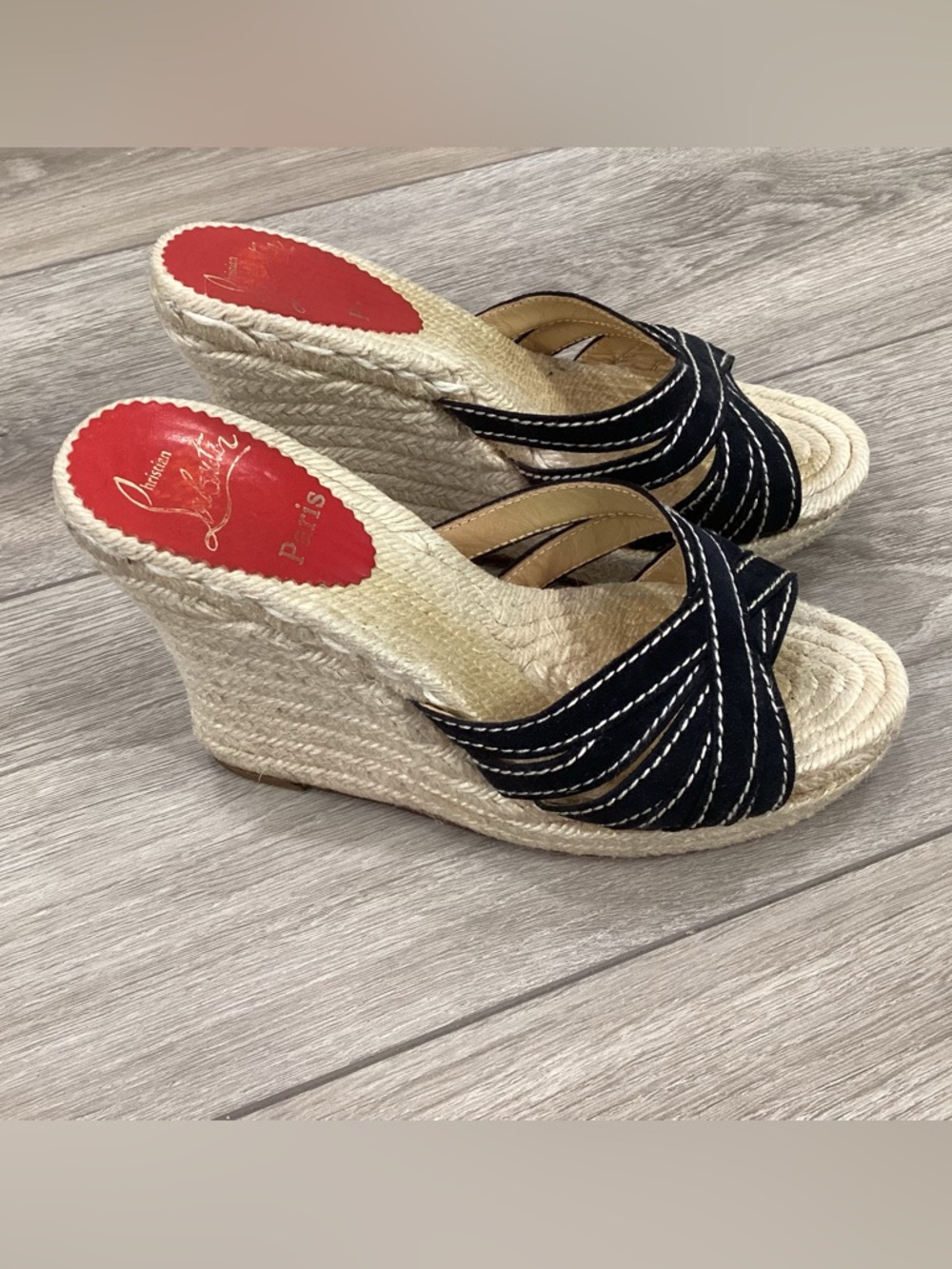 Christian Louboutin Espadrille Wedge Sandals 37 US 7 black